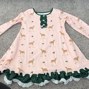 SweetHoney Pink Nightgown with Green Deer Print